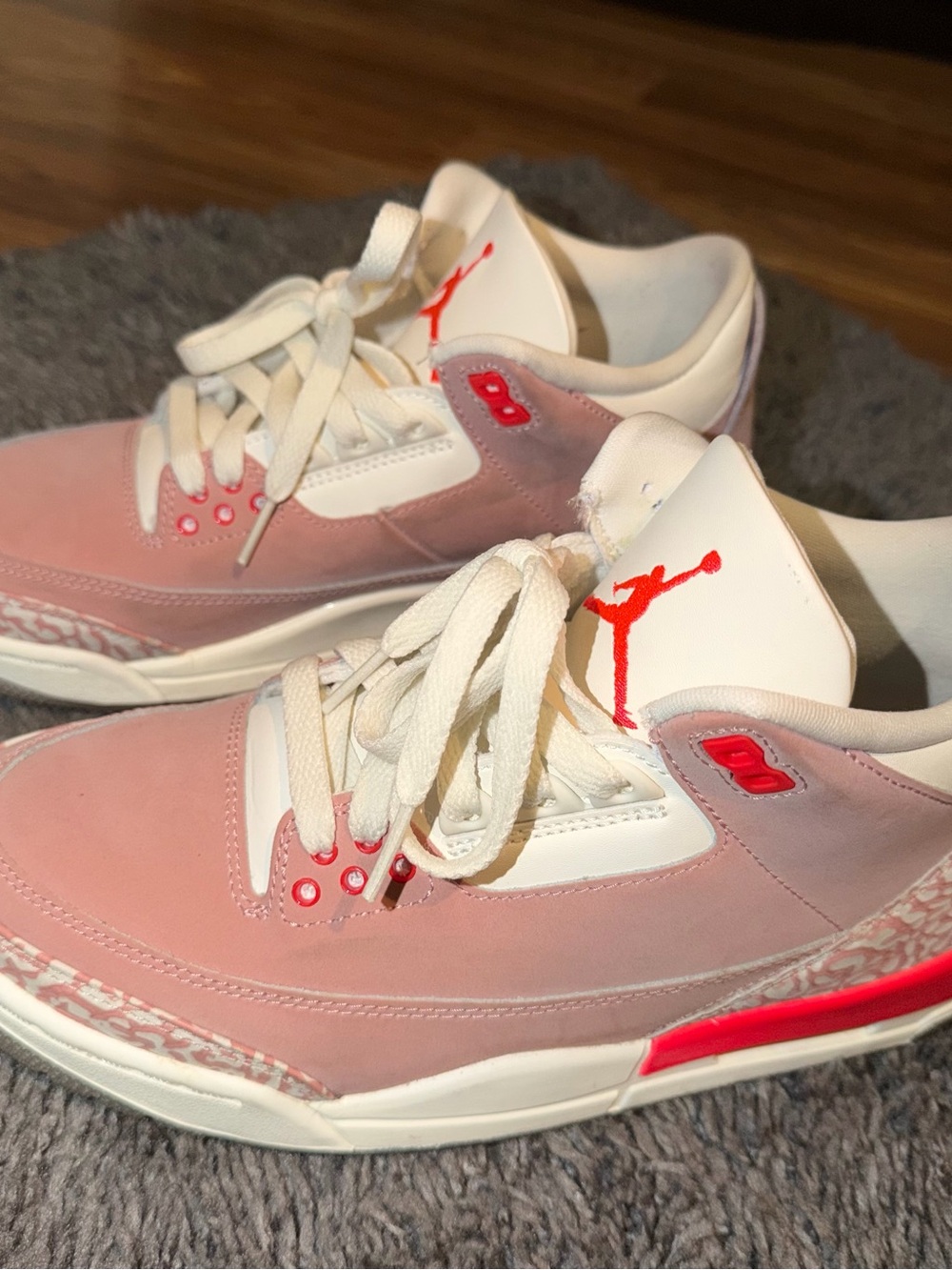Jordan Sneakers in Pink and White with Red Accents
